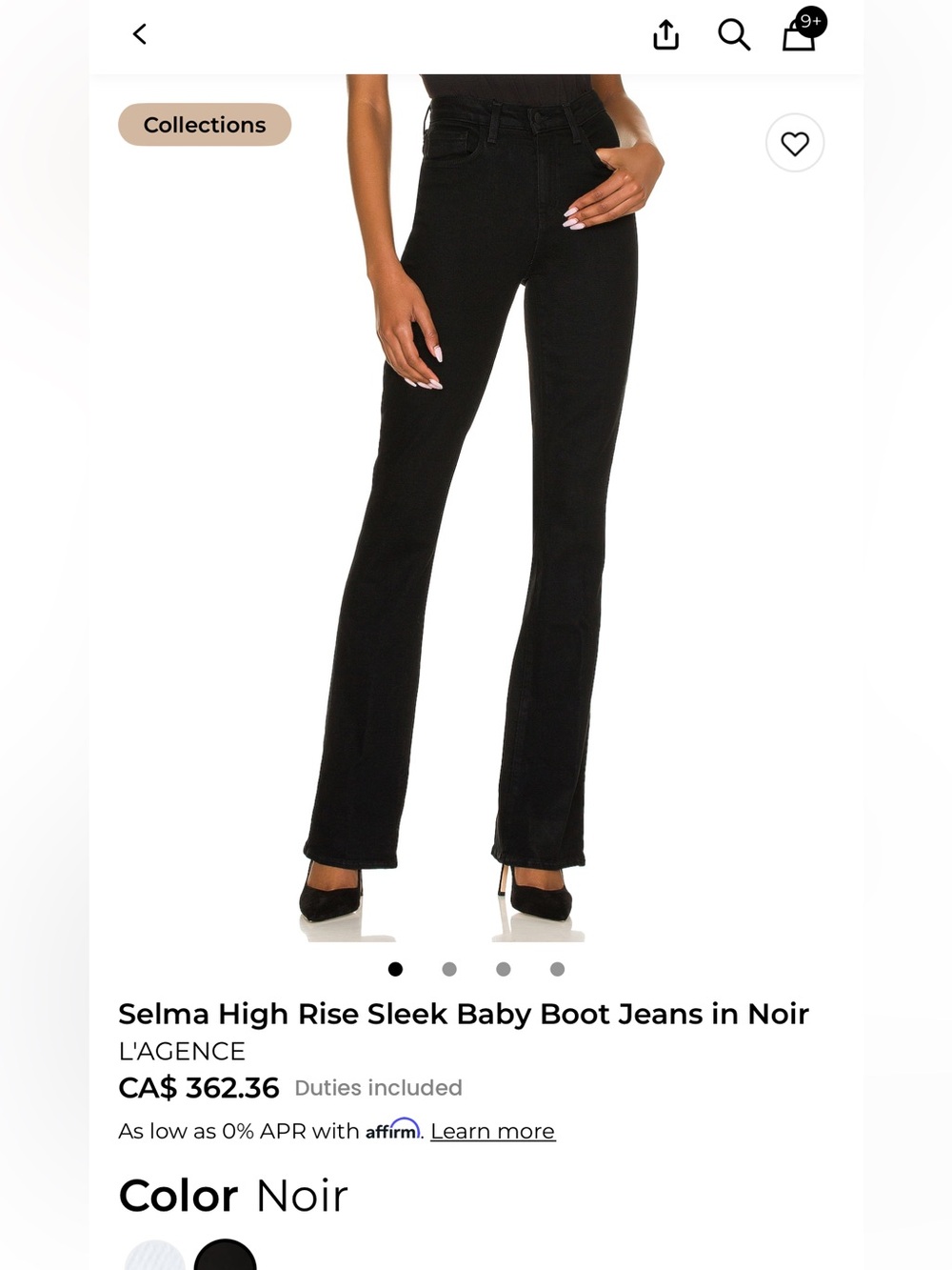 L’Agence Selma High Rise Sleek Baby Boot Jeans in Noir